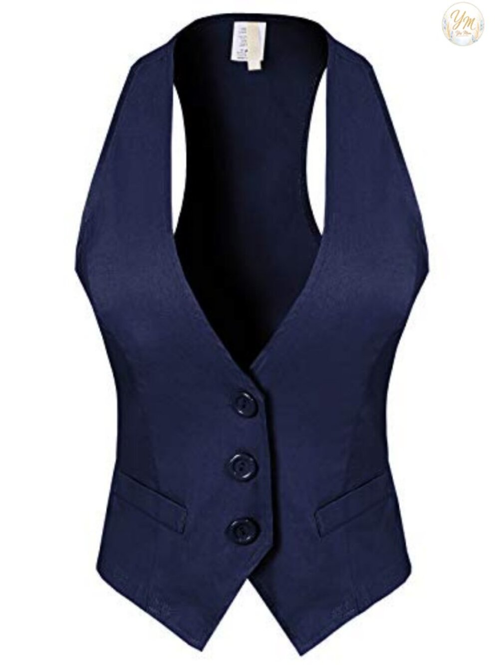 Women's Racerback Tuxedo Vest Stretch Woven Sleeveless V-Neck